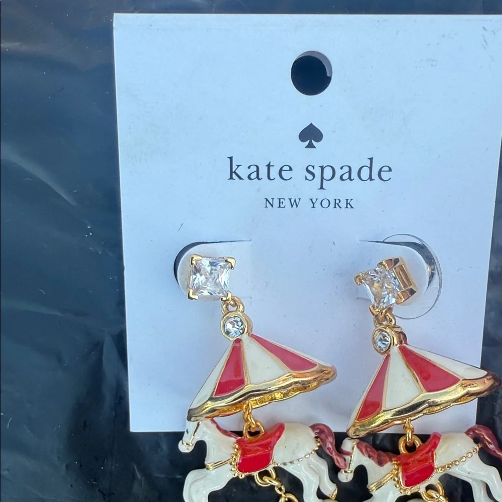 Kate Spade Gold and Red Carousel Horse Earrings